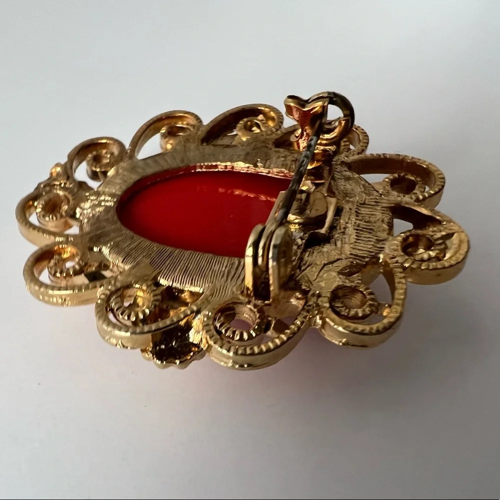 Victorian Revival Red Lucite Cab Brooch